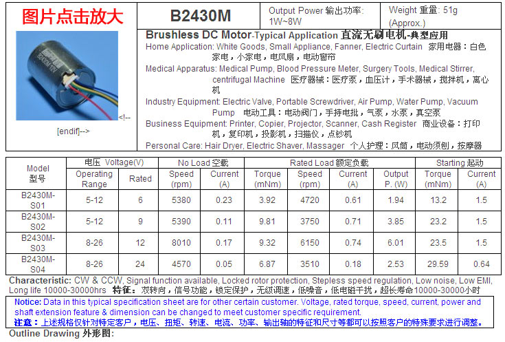 B2430M 直流无刷电机 