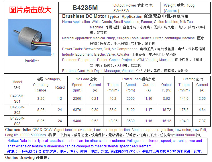 B4235M 无刷直流电机 