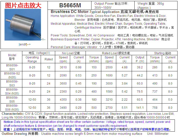 B5665M 无刷直流电机 