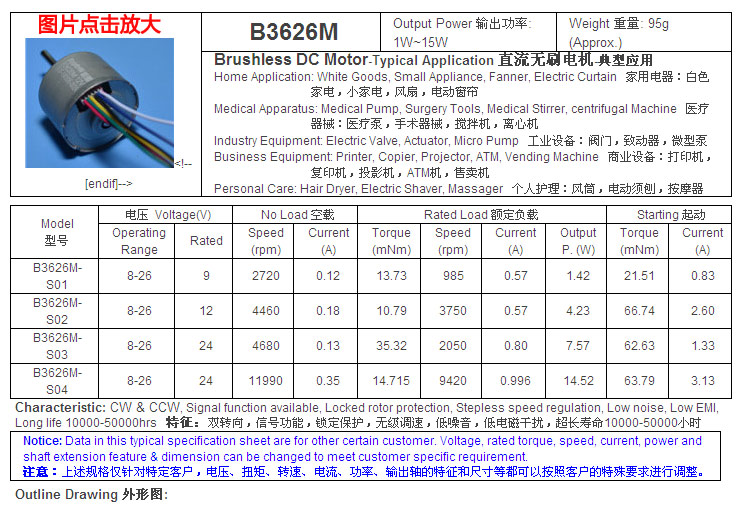 B3626M 直流无刷电机 